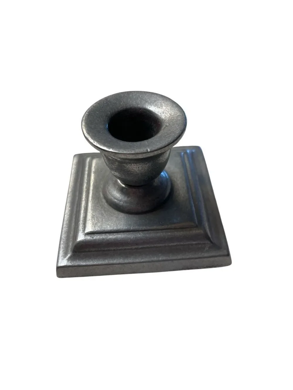 Carson Pewter Single Taper Candle Holder Vintage Square Base Rustic Home Decor